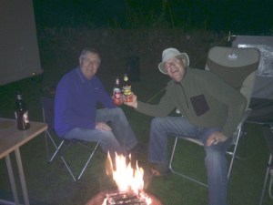 Paul and Martyn enjoying a beer by the fire